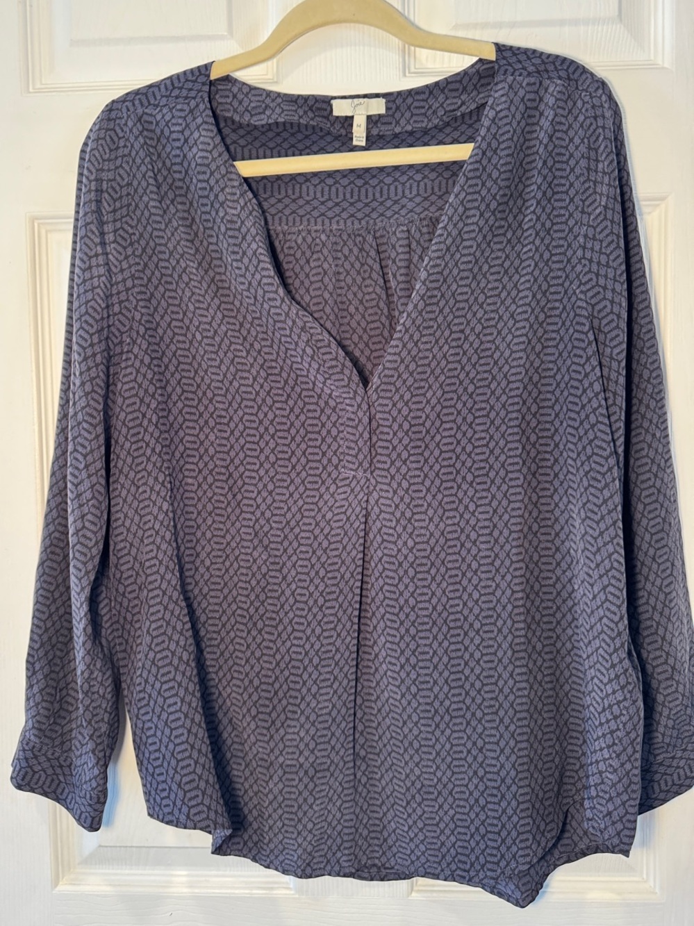 Joie Silk Medium Dark Blue Patterned V-Neck Women’s Blouse